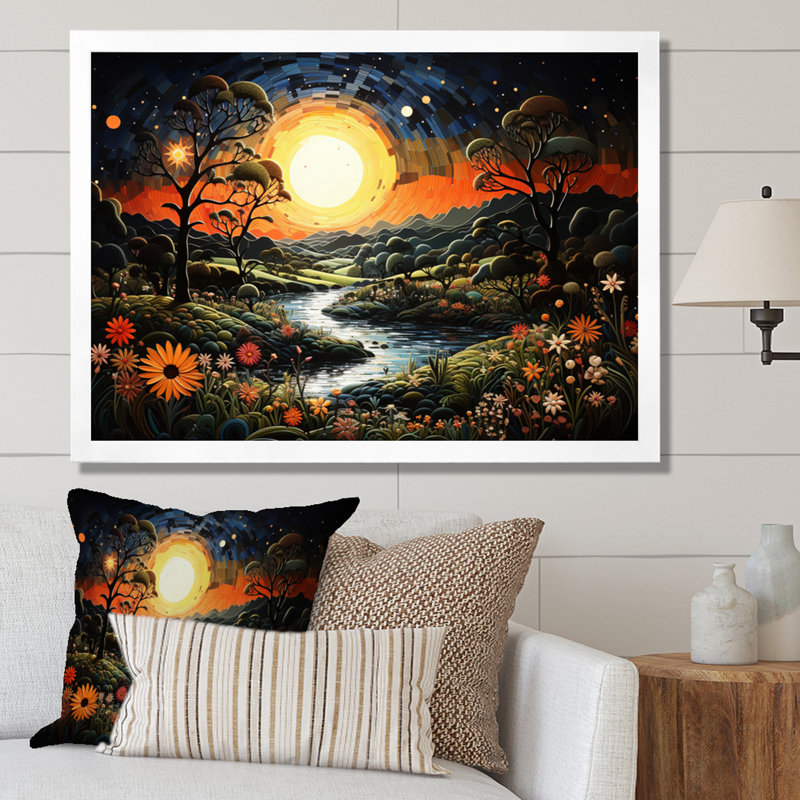 «Mystic River Sunset Pastoral II», reproduction sur toile, H 34 po x l 44 po x P 1,5 po, Cadre simple blanc