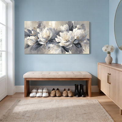 Reproduction d'art sur toile tendue à motif floral blanc abstrait pour salon, chambre à coucher ou bureau