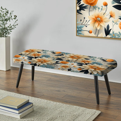 Beauté géométrique beige et bleu avec banc rembourré floral noir