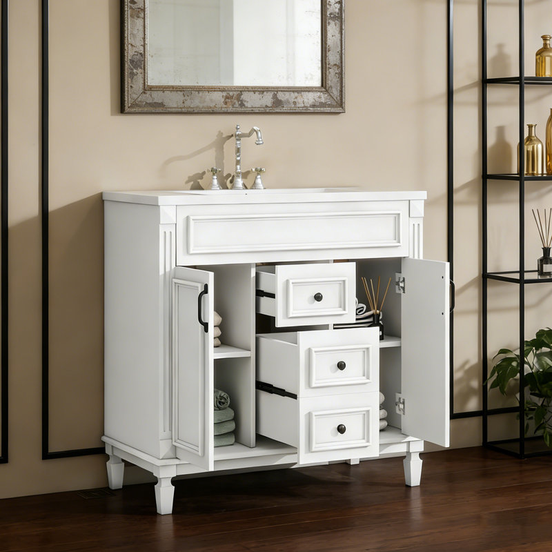Meuble-lavabo 36 po avec lavabo simple 36 po - 2 tiroirs, portes à fermeture douce, Blanc