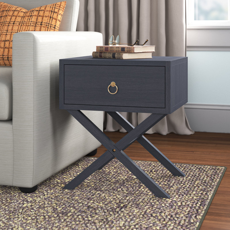 Ballentine End Table with Storage, Brushed Denim