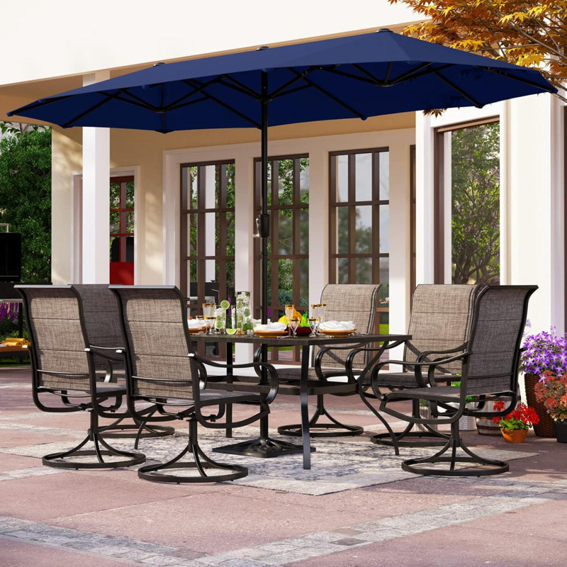 Parasol de marché rectangulaire à manivelle 6,00 po x 8 po Louwrens, Bleu marine