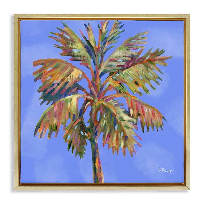  «Tropical Bondi Palm Floater» par Paul Brent, H 25 po x l 25 po, Cadre flottant métallique doré