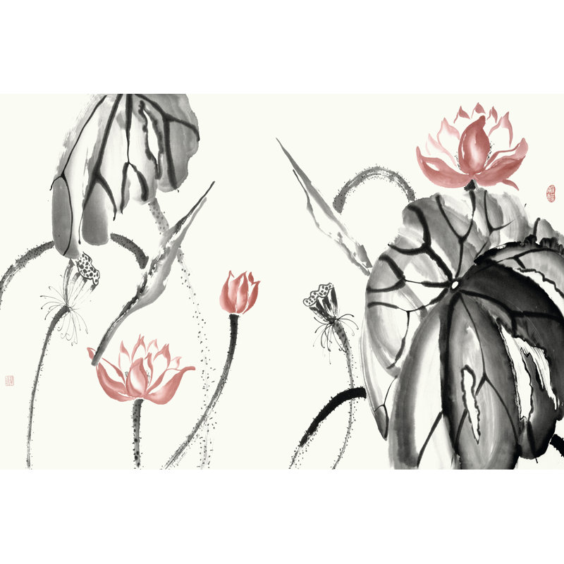 Lotus Study With Coral II 1 Piece Wrapped Canvas Wall Art, 20cm H x 30cm W