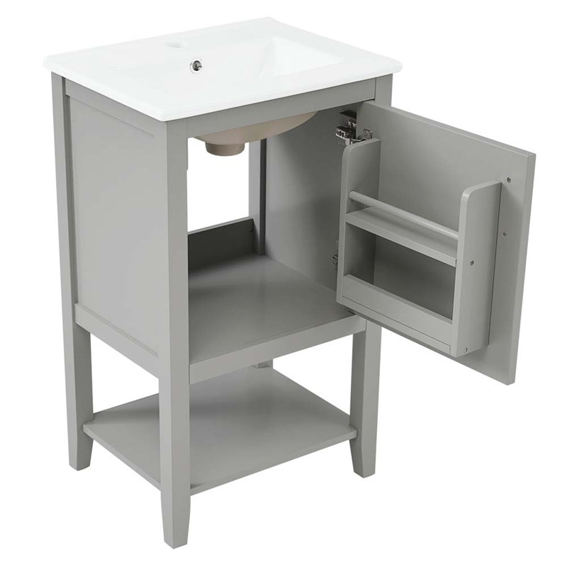 Meuble-lavabo de 20 po avec lavabo, armoire de salle de bain avec porte à fermeture douce