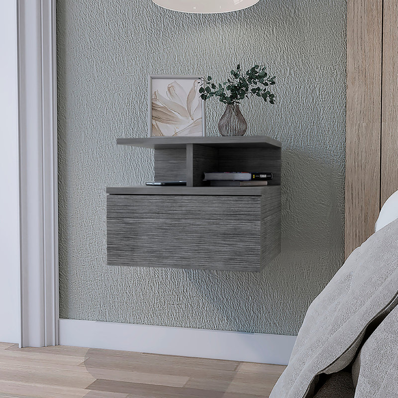 Table de chevet grise à 2 tablettes Abou avec de nombreuses options de rangement pour une chambre, Grey