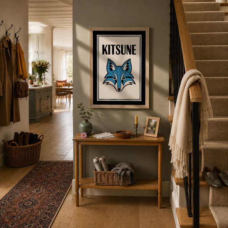 Kitsune Spirit Art Deco - Framed Print, A4 - 29.7 x 21.0 cm, Oak