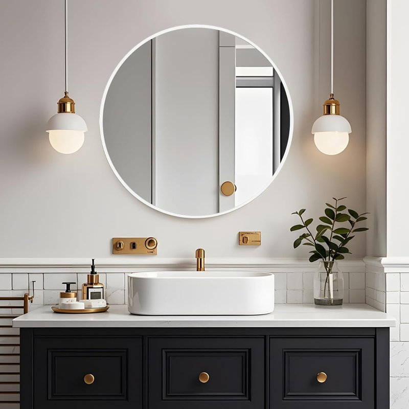 Aluminium Round Mirror, White