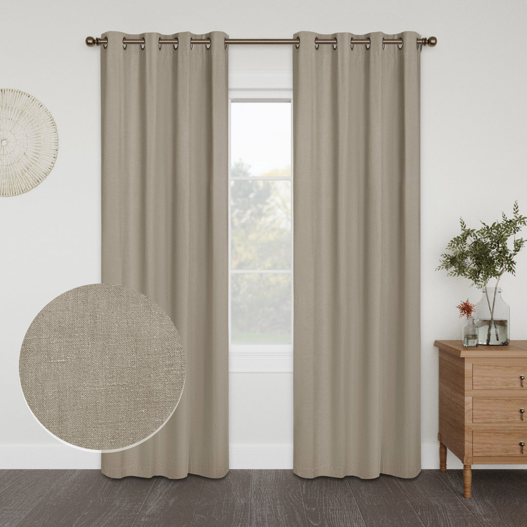 Linen Slub Blackout Grommet Curtain Pair(2 Panels) Latitude Run® Curtain 