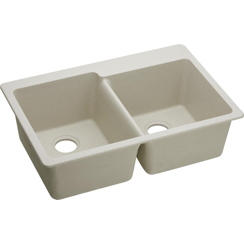 Quartz Classic 33" x 22" x 9-1/2" Double Basin Drop-In Kitchen Sink, Bisque