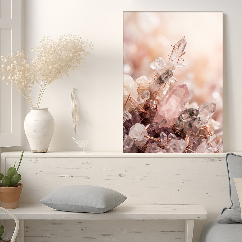 Art mural sur toile rose et transparent avec des accents de cuivre, 30"H x 20"W