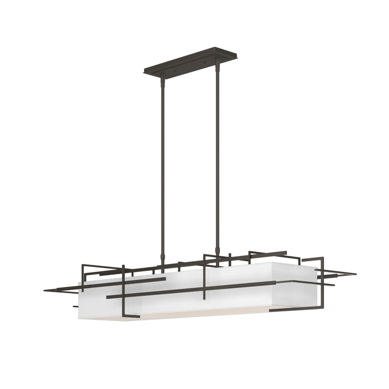4 - Light Kitchen Island Linear Pendant, Natural Anna, Dark Smoke