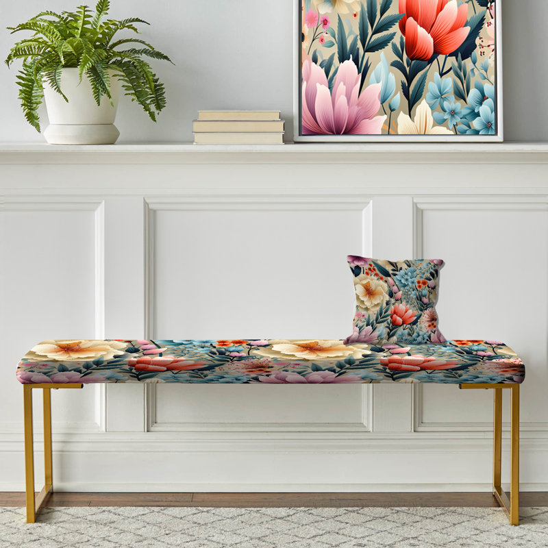 Pastel Rainbow Botanicals Pattern - Botanical Upholstered Gold Bench