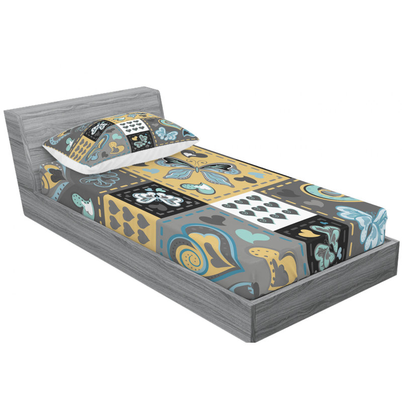Microfiber Geometric Sheet Set, Twin Sheet Set with Fitted Sheet