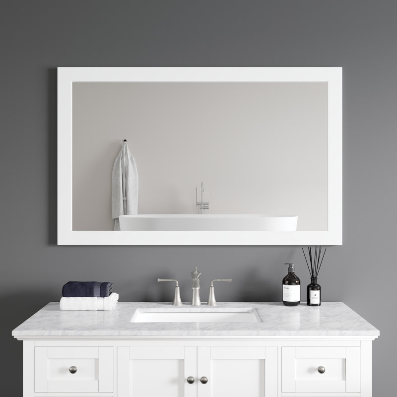  Sun 36" X 30" Rectangular Matte White Wooden Framed Mirror, 30" x 36"