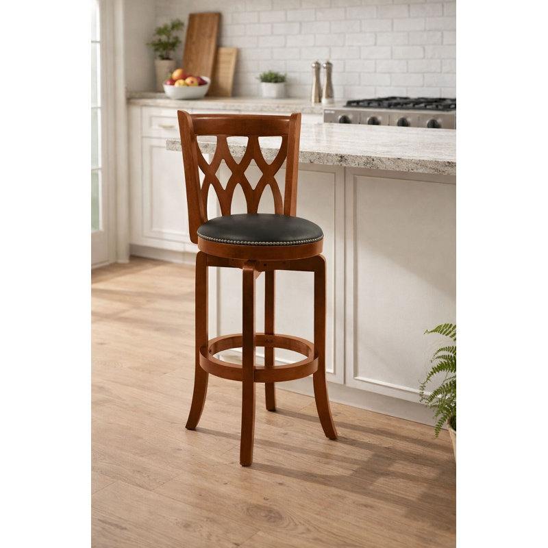 Harold Swivel Upholstered Counter Stool with Solid Wood Frame, Counter Stool (24" Seat Height), Cherry