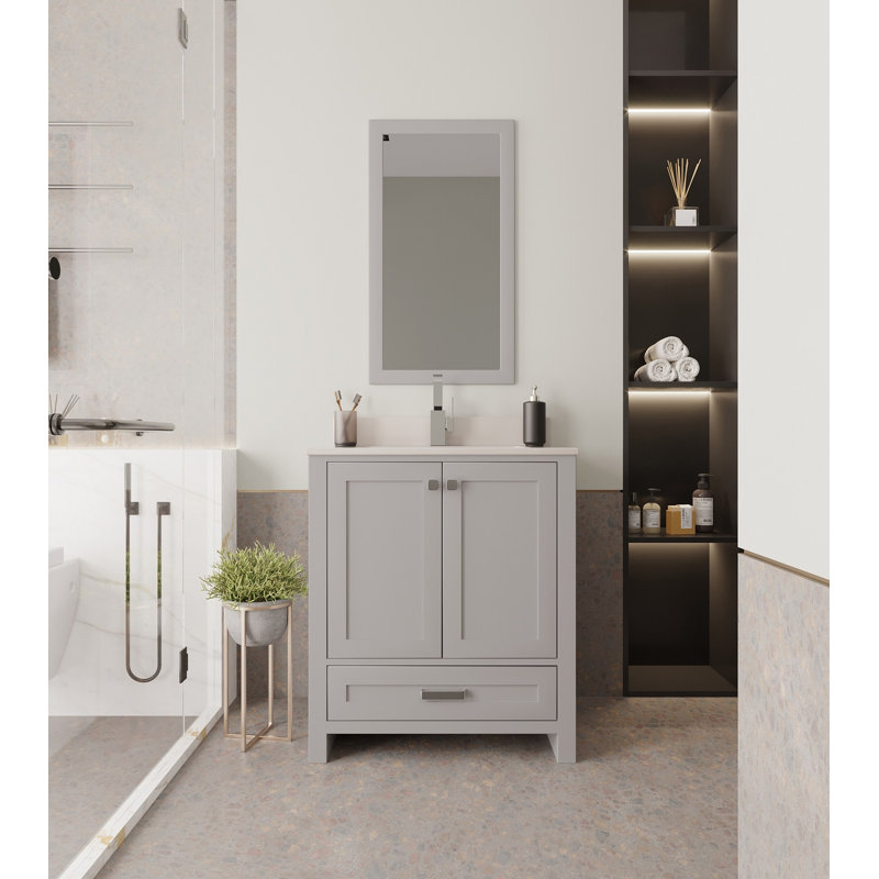 Meuble-lavabo simple 29,5 po avec miroir Chelseamarie, gris