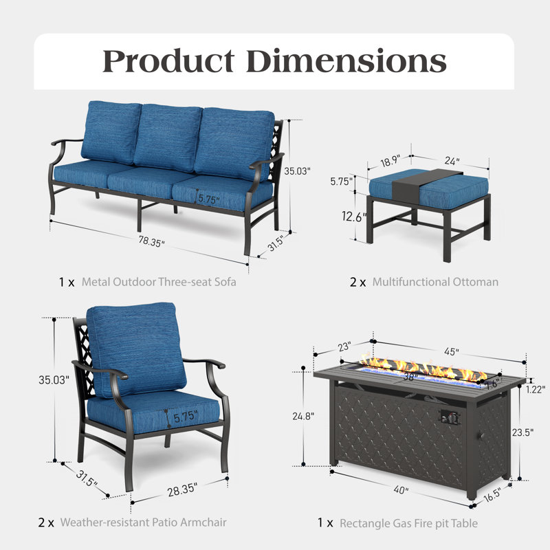 Asfand Outdoor Seating Group with Cushions, Peacock Blue, Yes