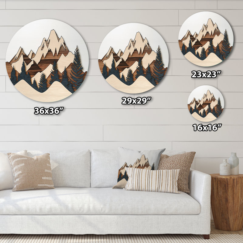 «Brown Black Dancing On The Mountain Horizons», art mural rond en métal, L 36 po x H 36 po