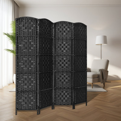 Elmina 6 Ft Folding Room Divider Privacy Screen Home Decor Diamond Weave Fiber Double Hinges