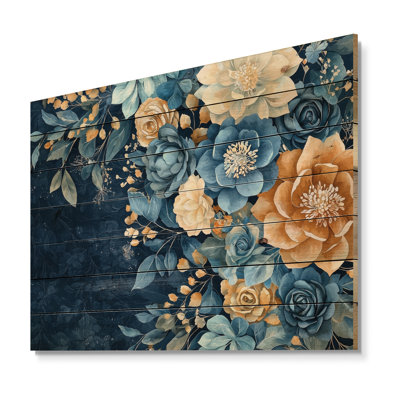 Jardin électrique Flower Blossom In Paris III - Fleurs, impression en bois bleu sur bois de pin naturel