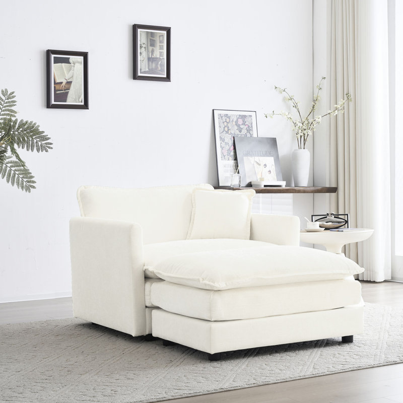 Fauteuil en chenille avec - Idéal pour le salon et la chambre à coucher en blanc, structure moderne en bois massif, tissu blanc respirant