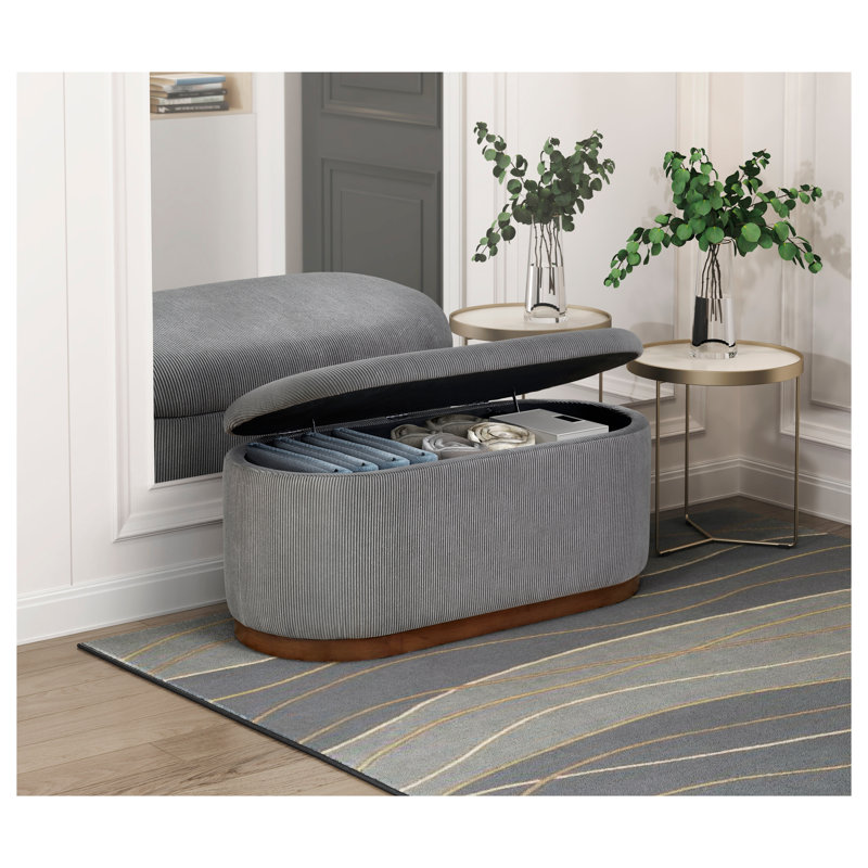 Banc de rangement à plateau relevable Mid-Century avec siège rembourré en mousse - Revêtement en velours côtelé gris, capacité de poids de 300 lb, aucun assemblage requis