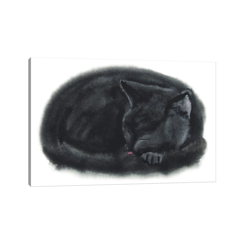 Sleeping Black Kitten by Alexey Dmitrievich Shmyrov - Wrapped Canvas Gallery-Wrapped Canvas Giclée, 20.32 cm H x 30.48 cm W