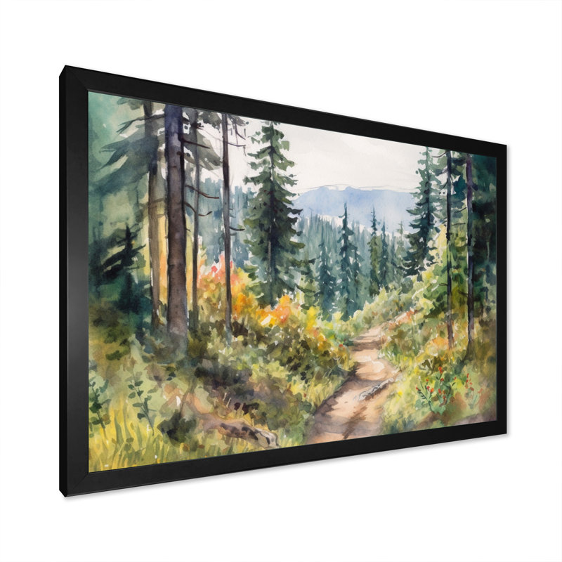 «Little Road In Mountain Landscape X - Forest», reproduction d'art sur toile, H 30 po x l 40 po x P 1,5 po, Cadre noir