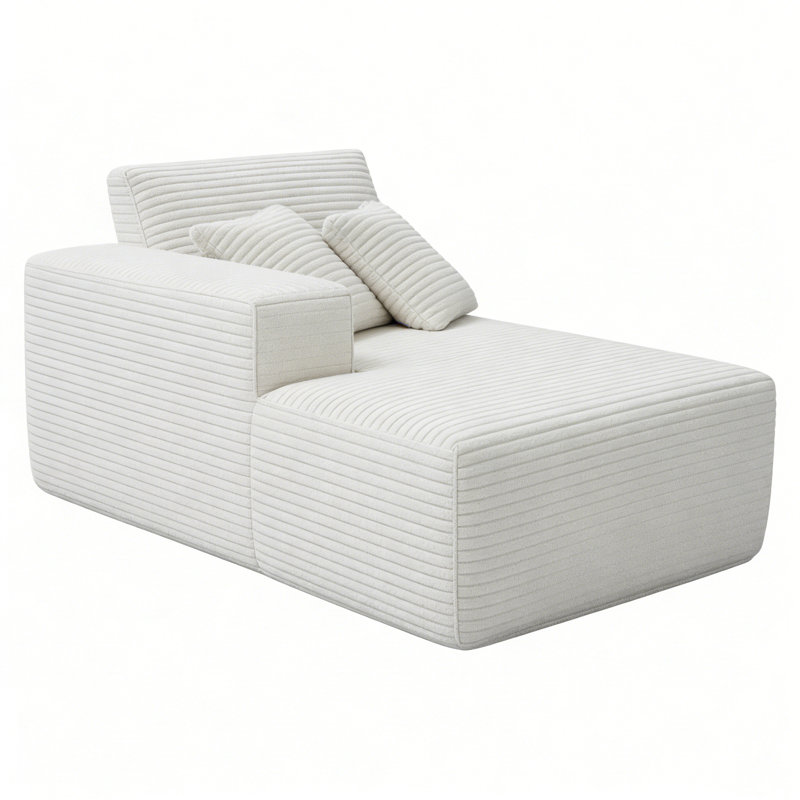 Chaise longue modulaire rembourrée moderne en velours côtelé faisant face à la gauche, siège profond modulaire