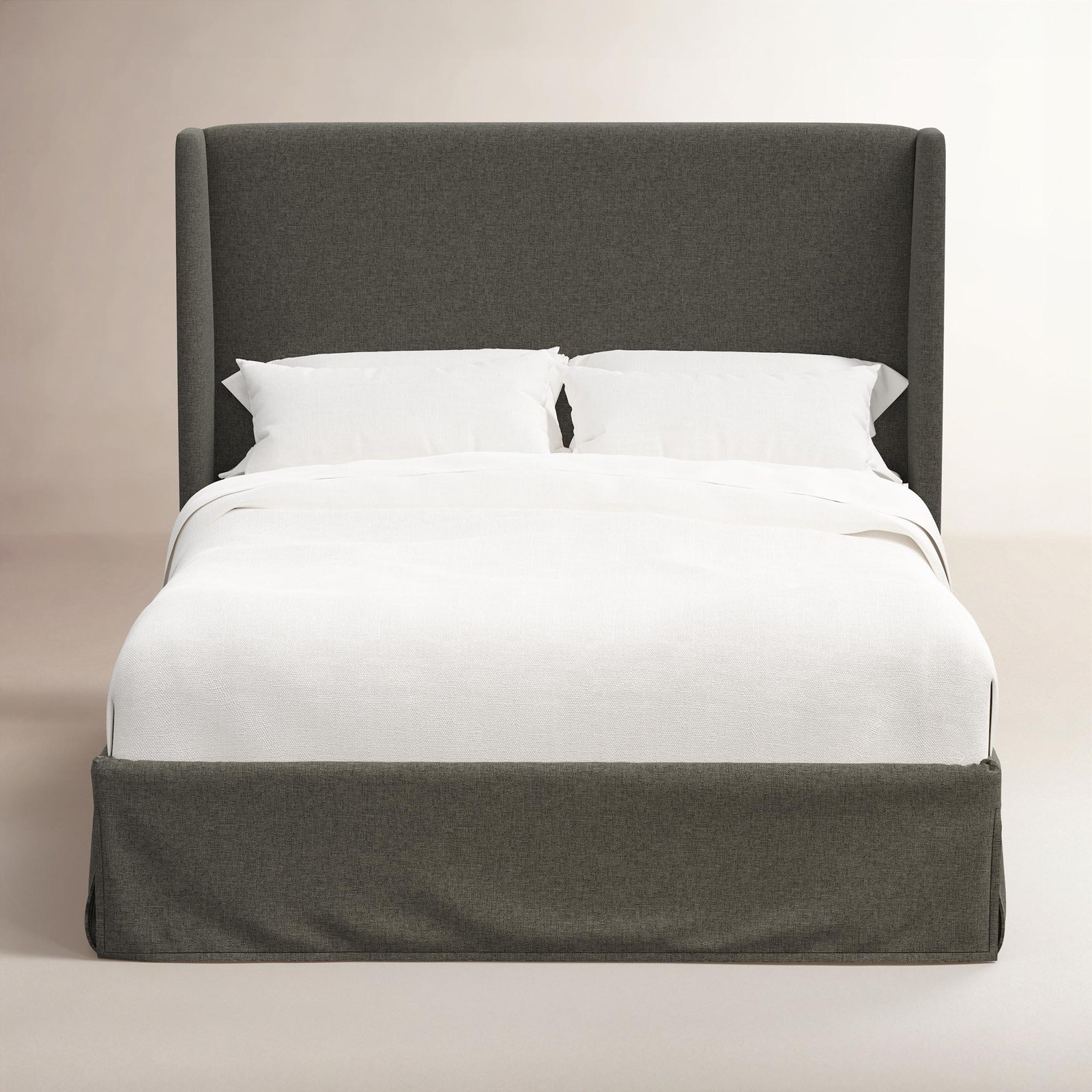 Upholstered Wingback Bed, King, Textured Linen Charcoal