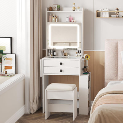 Small Makeup Vanity Desk With 3 Adjustable Lighted Mirror