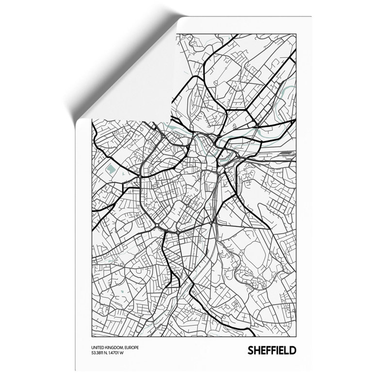 Map Sheffield UK - Frameless Print, 84cm H x 59cm W x 0.1cm D