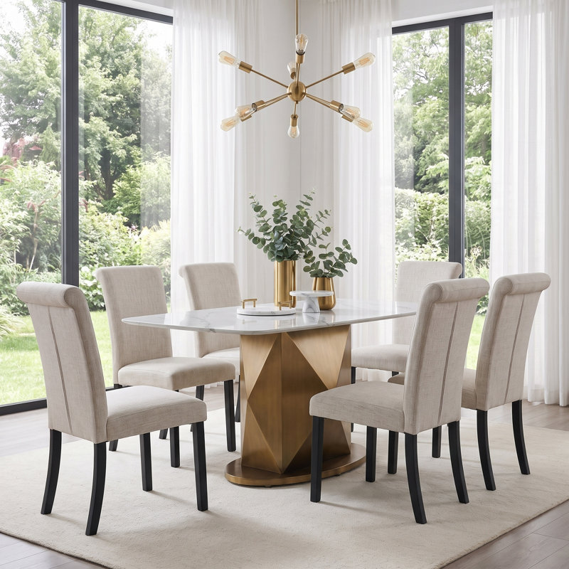 Ensemble de salle à manger 9 pièces en pierre frittée de 65 pouces avec 8 chaises de ligne, 65" Dining Table + 6 Chairs