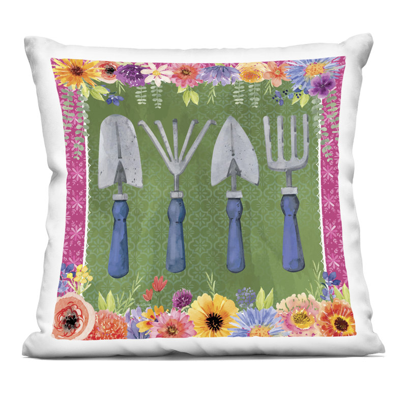 Coussin décoratif Ferns & Leaves on Black Design par Phillipa Katz, Vert/Rose/Bleu, Carré 18 po