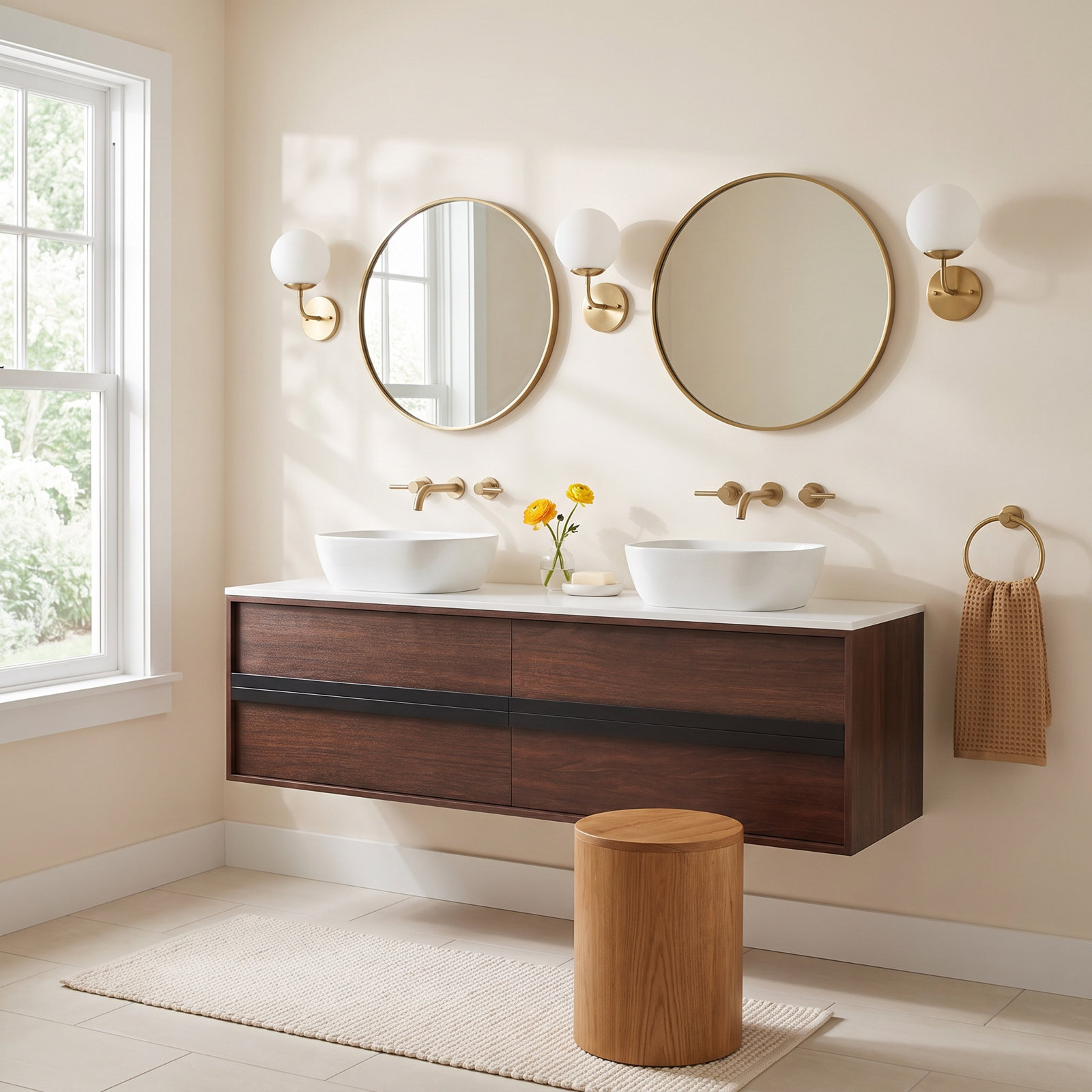 Sintra 72" Cedar Double Bathroom Vanity, Dark Walnut, Gloss White