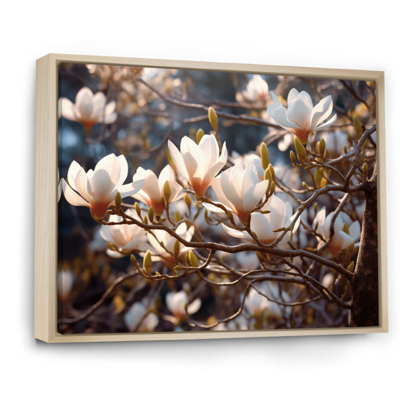 Paysage de magnolia blanc et rose V, Toile naturelle, H 34 po x l 44 po x P 1,5 po