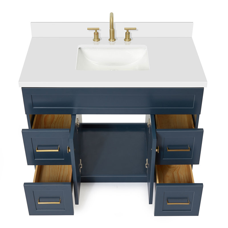 Hamlet 43'' Single Bathroom Vanity with White Quartz Top, Midnight Blue