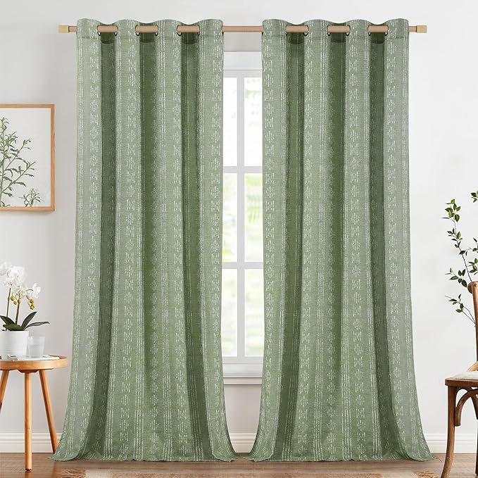 Rideaux semi-transparents avec œillets Boho, L 52 po x L 108 po, Sauge