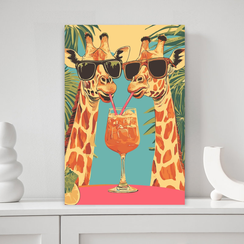 Cool Giraffes Tropical Drink by Andreas Magnusson - Wrapped Canvas Print, 45.72 cm H x 30.48 cm W