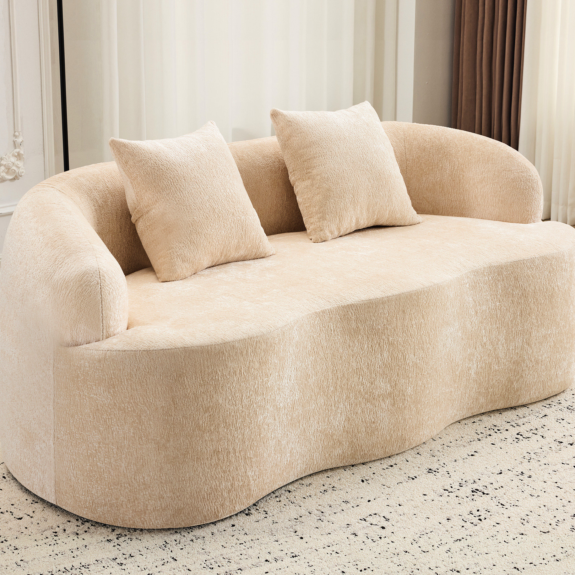 Mercer41 Cream - Toned Curved , Compression Couch With 2 Pillows, No ...