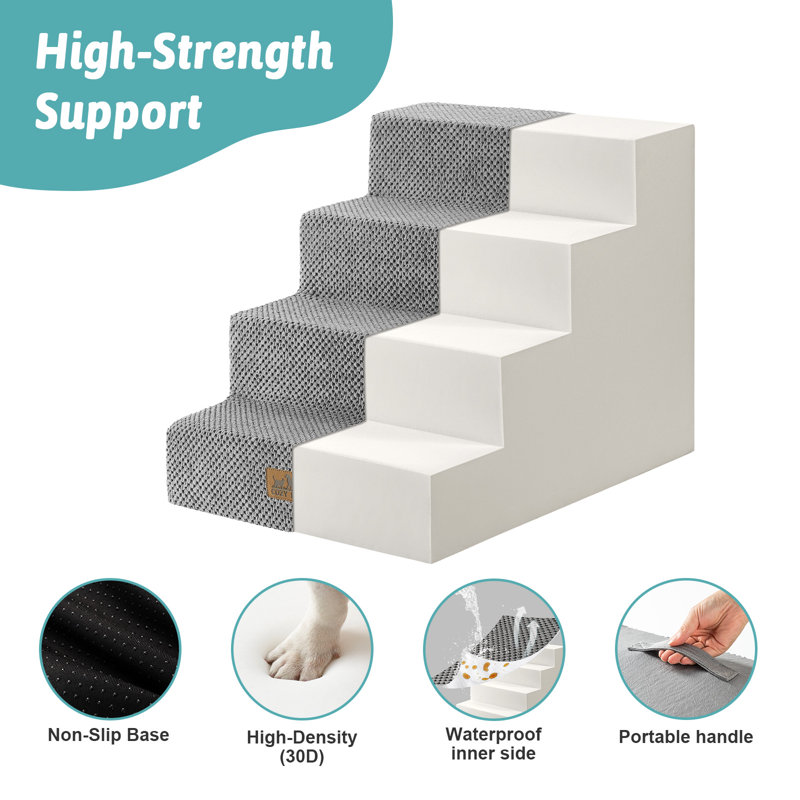 4 marches d'escalier pour chien plus large, 4 étages, Gris, 17.7" H x 17.7" W x 23.6" D