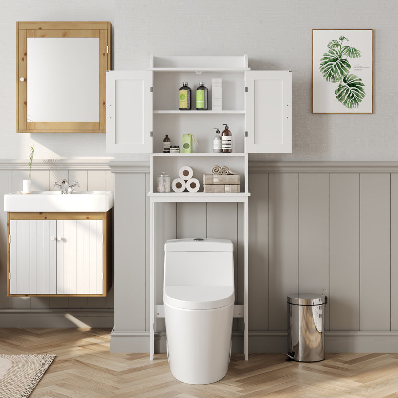 White MDF Over-the-Toilet Storage Cabinet with 3 Shelves