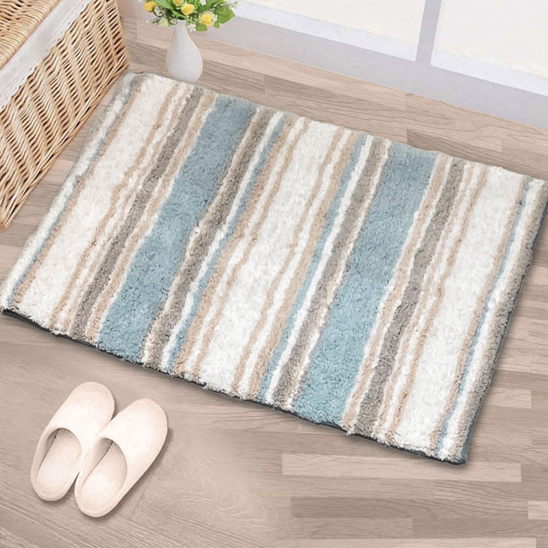 Tapis pour salle de bain Lermitage, Bleu / Beige / Blanc, l 17 po x L 24 po