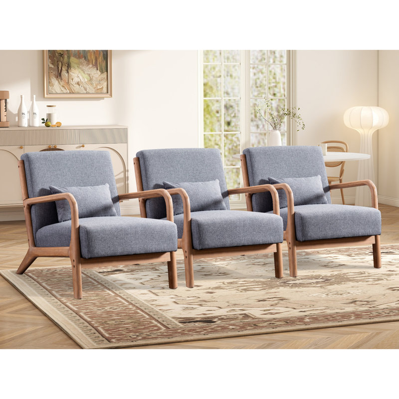 Chaise d'appoint rembourrée Mid-Century de 25,78 po de large Cashel avec coussin supplémentaire (ensemble de 3), Gris