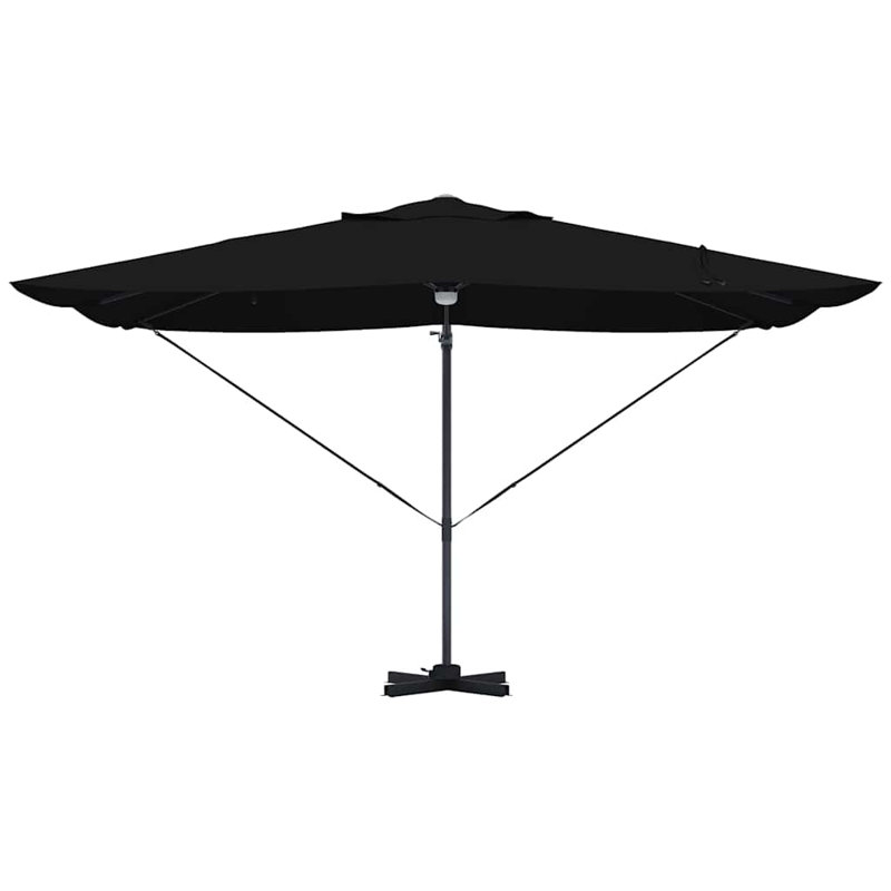 Roma Parasol with LED Strip Lights Aluminium and Polyester Garden Shade, 265cm H x 251cm W x 251cm D, Black