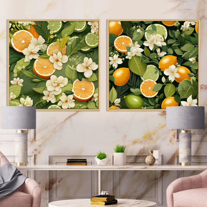 Zelda - Ensemble de 2 collages carrés tropicaux, Cadre flottant brun, H 36 po x l 73 po