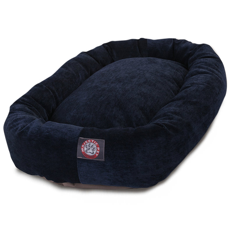 Extra Large Navy Micro Velvet Donut Dog Bed with Head Support
