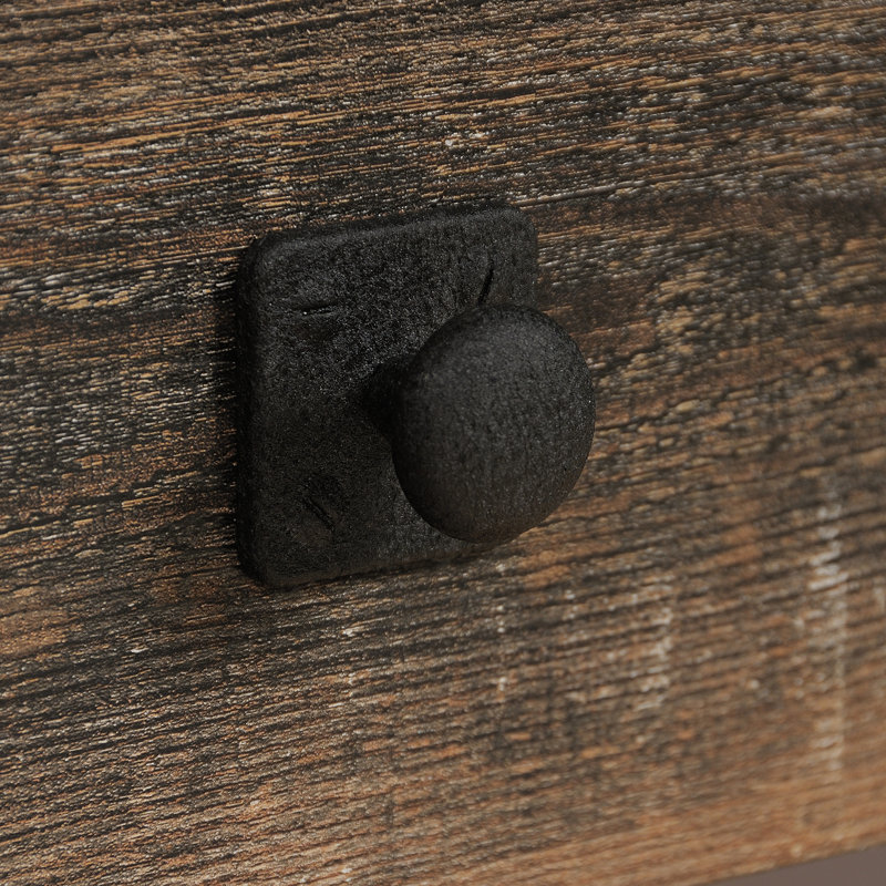 Table d'appoint carrée industrielle brune pour la vie principale, avec rangement pratique à tiroir coulissant, décoration de tablette ouverte et mobilité, accessoires de conception fiables, roulement, processus d'assemblage rapide