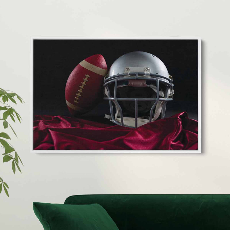 Fidana Black American Footbal - Photographie sur toile, H 20 po x l 30 po, Cadre blanc